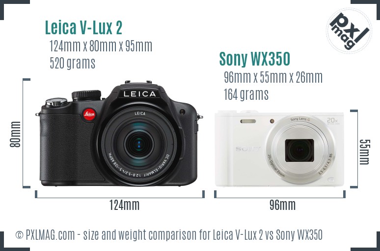 Leica V-Lux 2 vs Sony WX350 size comparison
