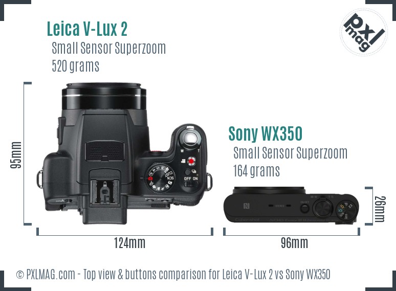 Leica V-Lux 2 vs Sony WX350 top view buttons comparison