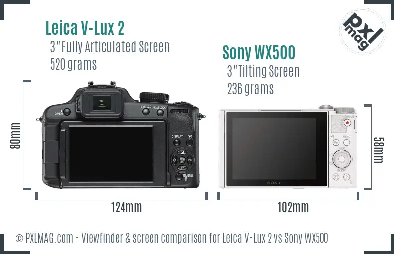 Leica V-Lux 2 vs Sony WX500 Screen and Viewfinder comparison