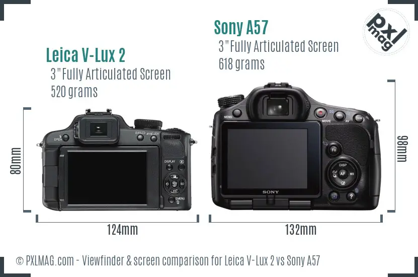 Leica V-Lux 2 vs Sony A57 Screen and Viewfinder comparison