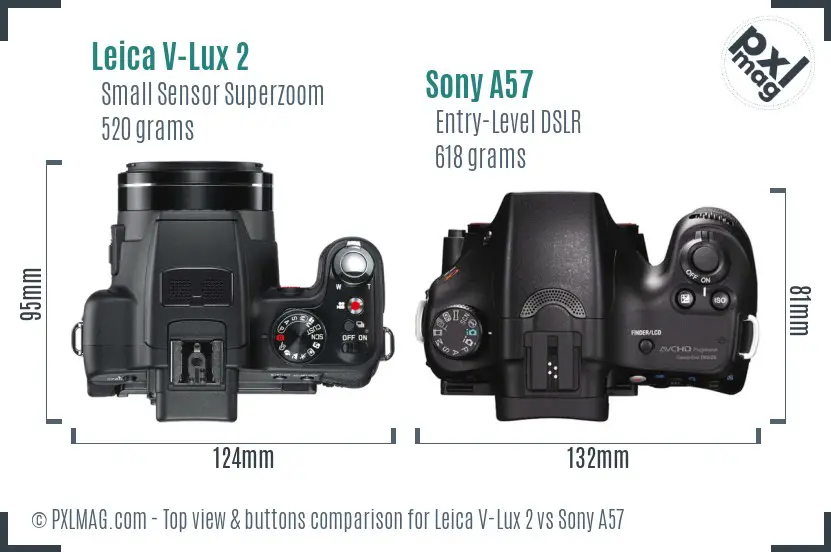 Leica V-Lux 2 vs Sony A57 top view buttons comparison