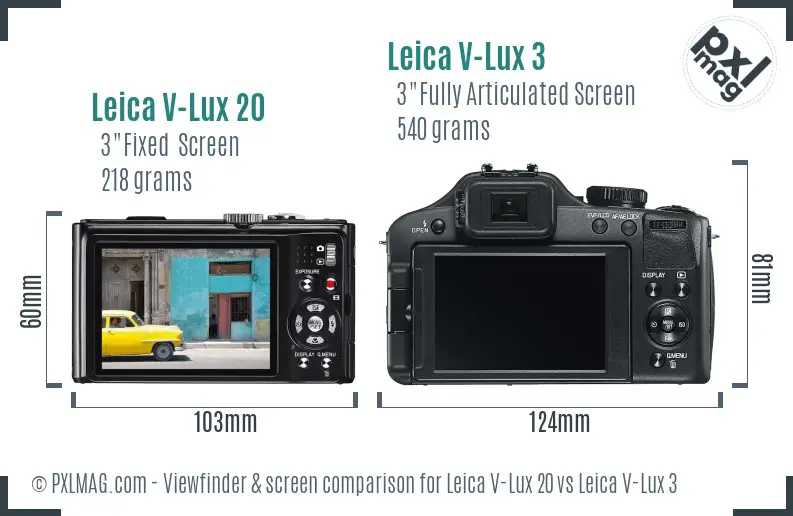 Leica V-Lux 20 vs Leica V-Lux 3 Screen and Viewfinder comparison