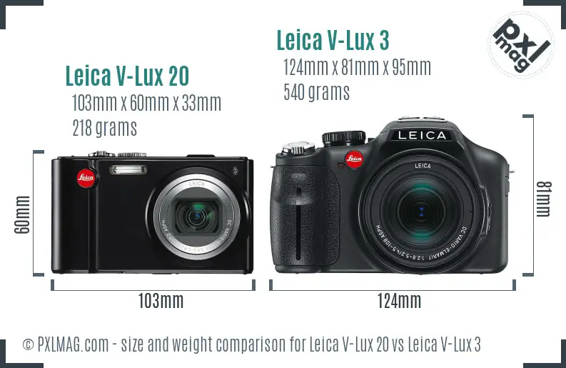Leica V-Lux 20 vs Leica V-Lux 3 size comparison