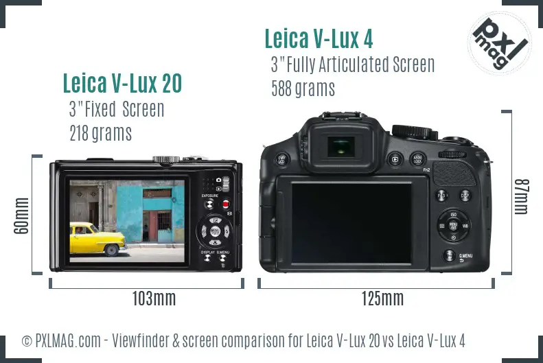 Leica V-Lux 20 vs Leica V-Lux 4 Screen and Viewfinder comparison