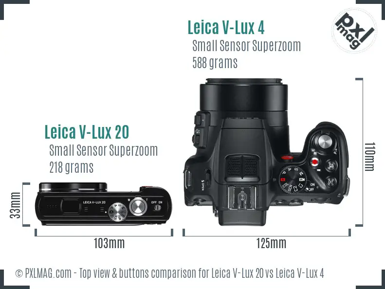 Leica V-Lux 20 vs Leica V-Lux 4 top view buttons comparison