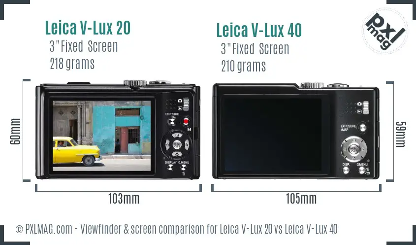 Leica V-Lux 20 vs Leica V-Lux 40 Screen and Viewfinder comparison