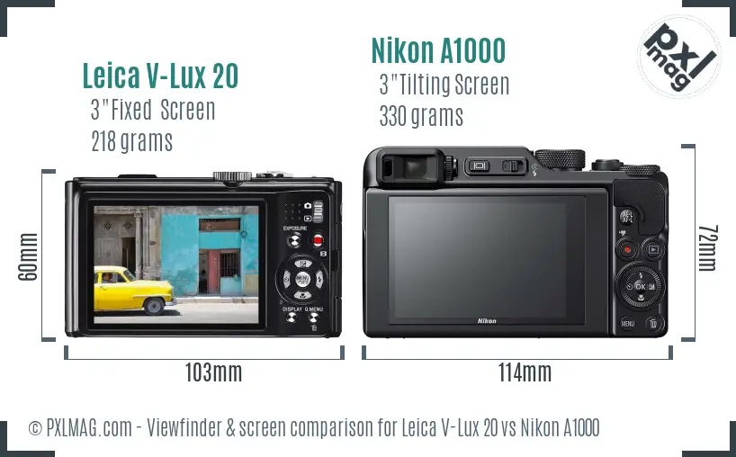 Leica V-Lux 20 vs Nikon A1000 Screen and Viewfinder comparison