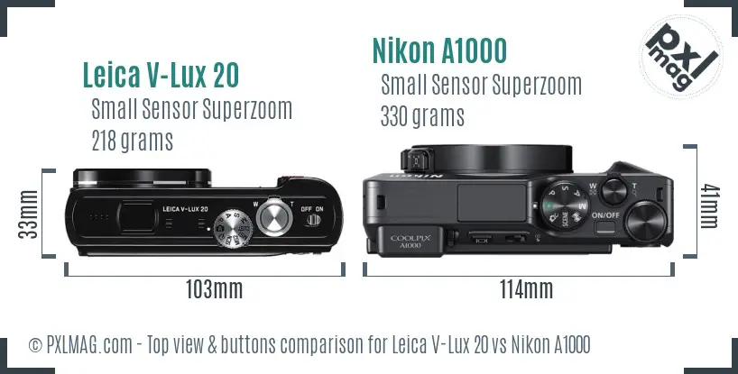 Leica V-Lux 20 vs Nikon A1000 top view buttons comparison