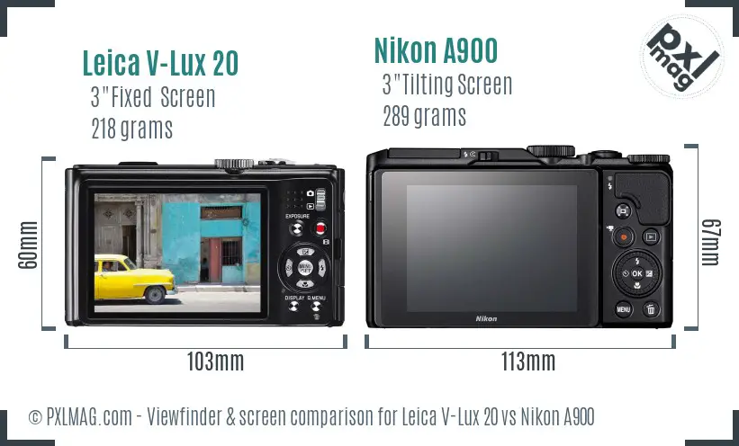 Leica V-Lux 20 vs Nikon A900 Screen and Viewfinder comparison