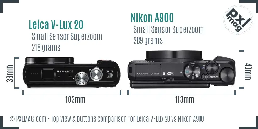 Leica V-Lux 20 vs Nikon A900 top view buttons comparison