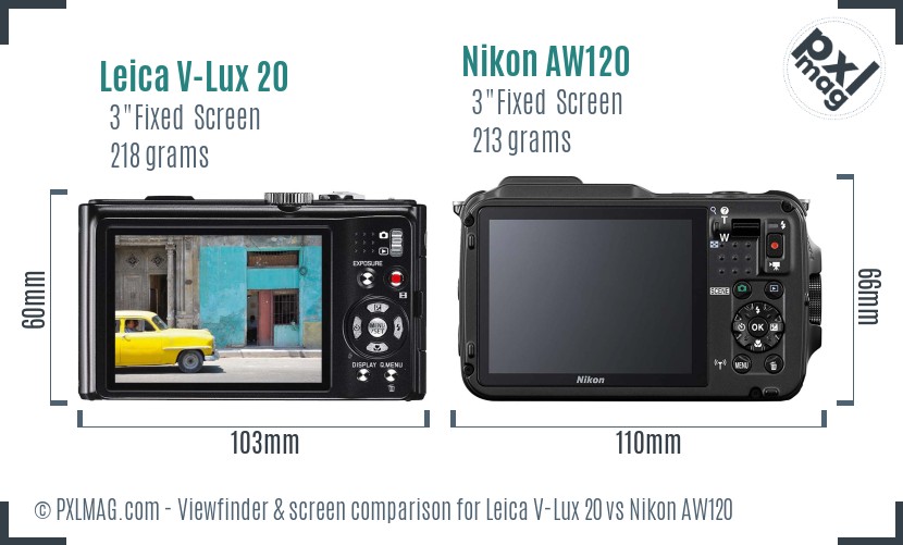 Leica V-Lux 20 vs Nikon AW120 Screen and Viewfinder comparison