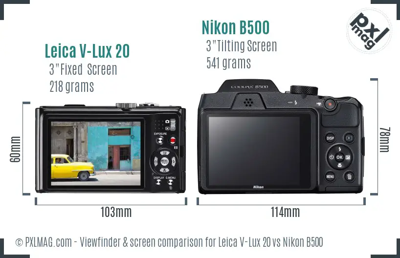 Leica V-Lux 20 vs Nikon B500 Screen and Viewfinder comparison