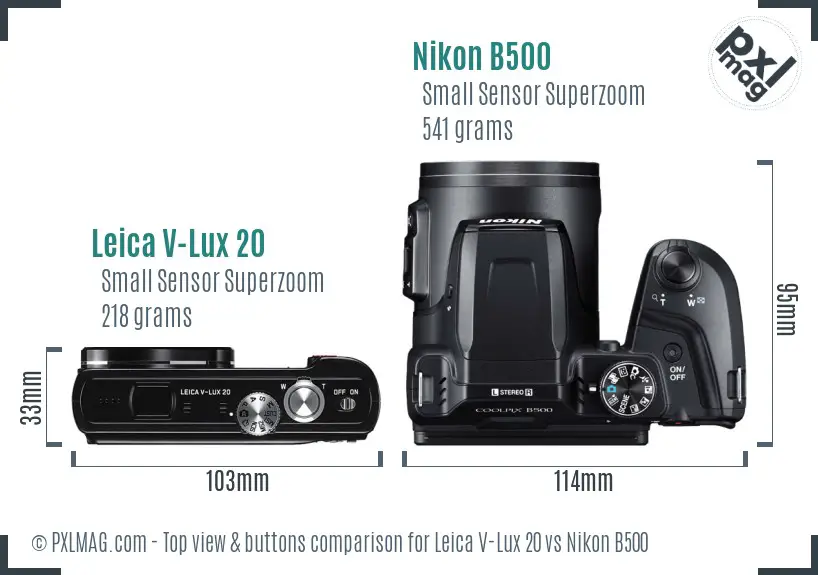Leica V-Lux 20 vs Nikon B500 top view buttons comparison