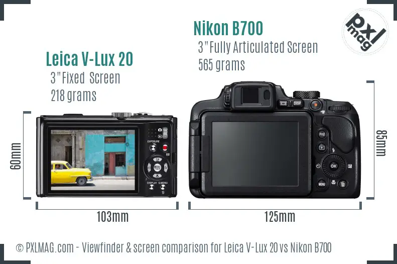 Leica V-Lux 20 vs Nikon B700 Screen and Viewfinder comparison