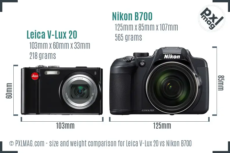 Leica V-Lux 20 vs Nikon B700 size comparison