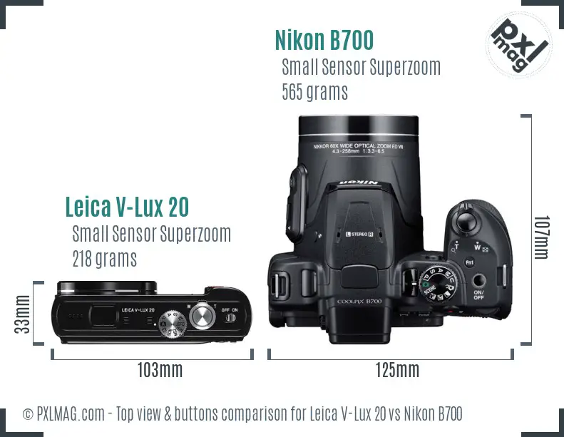 Leica V-Lux 20 vs Nikon B700 top view buttons comparison