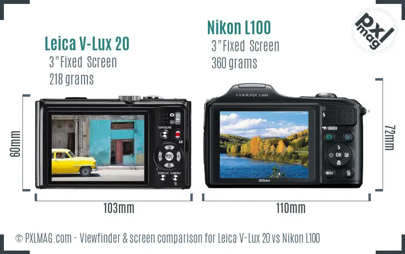 Leica V-Lux 20 vs Nikon L100 Screen and Viewfinder comparison