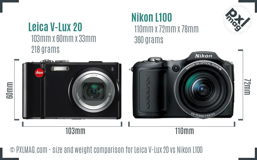 Leica V-Lux 20 vs Nikon L100 size comparison