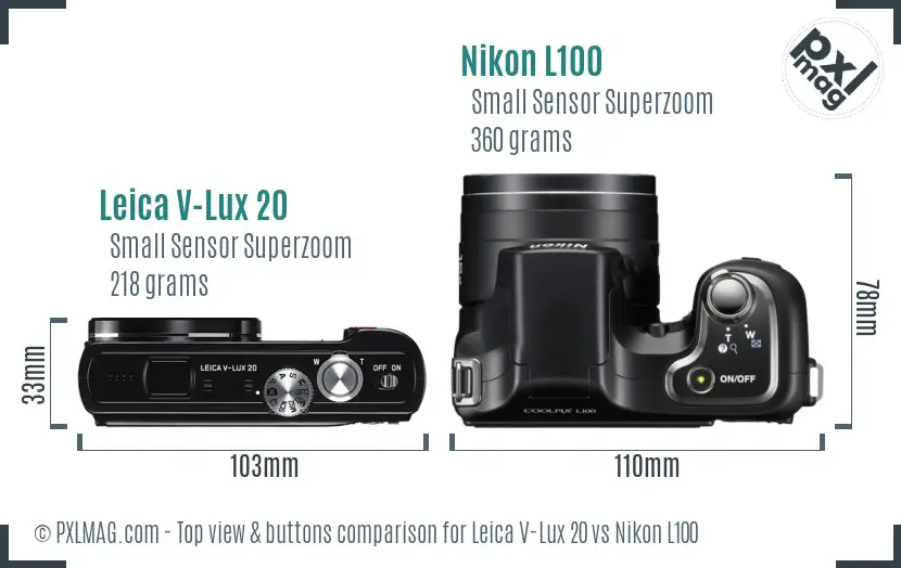 Leica V-Lux 20 vs Nikon L100 top view buttons comparison