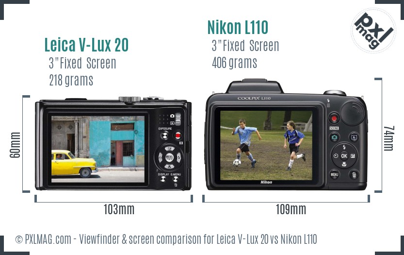 Leica V-Lux 20 vs Nikon L110 Screen and Viewfinder comparison