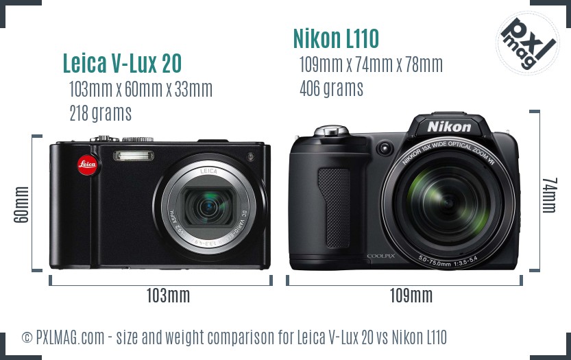 Leica V-Lux 20 vs Nikon L110 size comparison