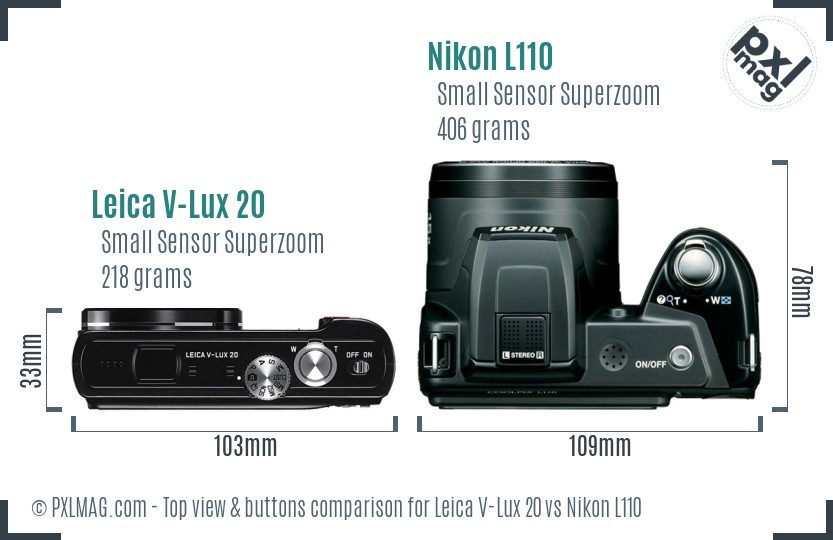Leica V-Lux 20 vs Nikon L110 top view buttons comparison