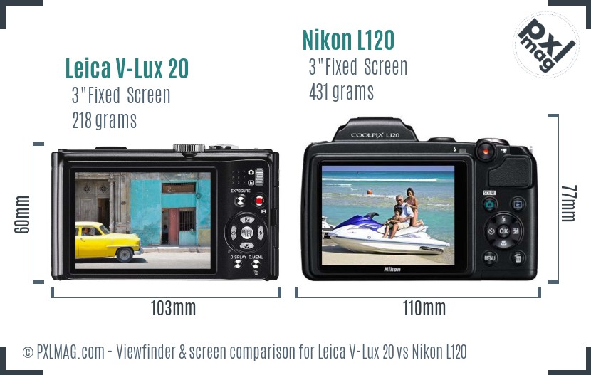 Leica V-Lux 20 vs Nikon L120 Screen and Viewfinder comparison