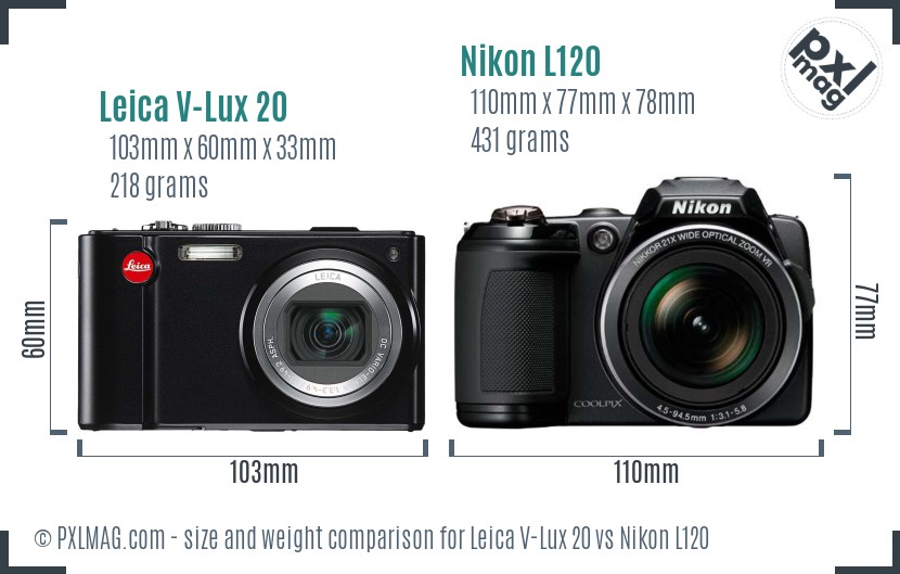 Leica V-Lux 20 vs Nikon L120 size comparison