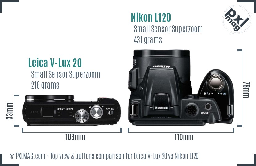 Leica V-Lux 20 vs Nikon L120 top view buttons comparison