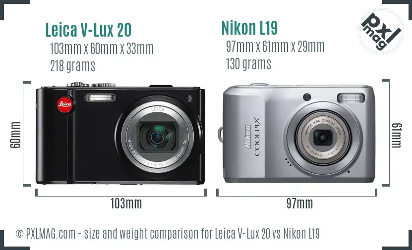 Leica V-Lux 20 vs Nikon L19 size comparison