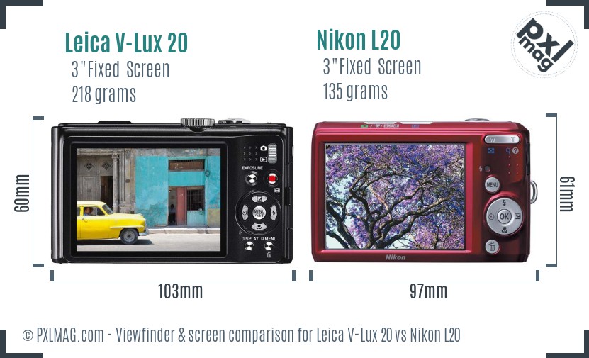 Leica V-Lux 20 vs Nikon L20 Screen and Viewfinder comparison