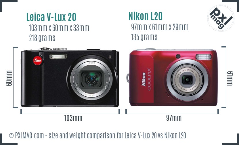 Leica V-Lux 20 vs Nikon L20 size comparison