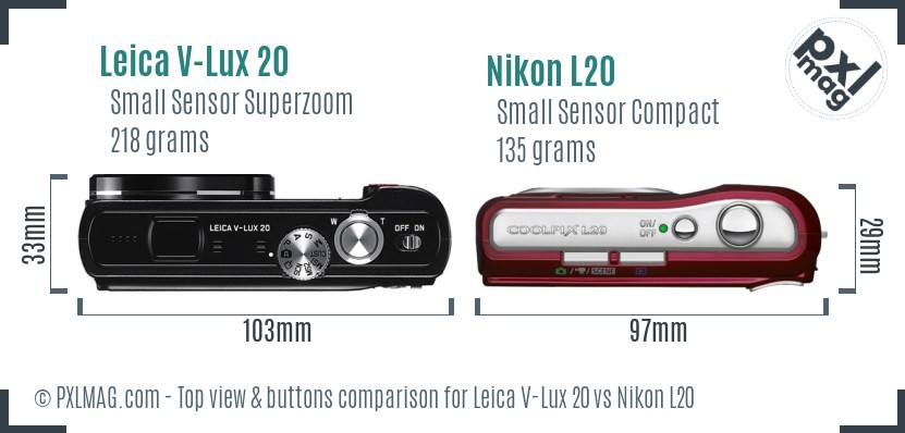 Leica V-Lux 20 vs Nikon L20 top view buttons comparison