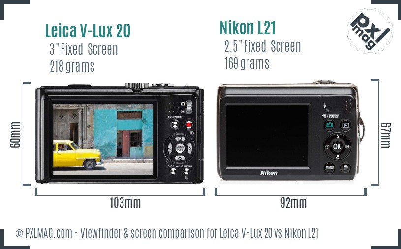 Leica V-Lux 20 vs Nikon L21 Screen and Viewfinder comparison