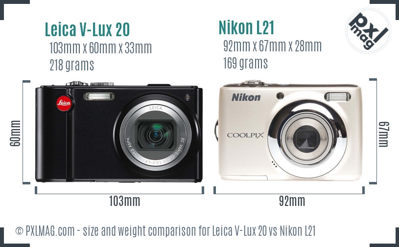 Leica V-Lux 20 vs Nikon L21 size comparison