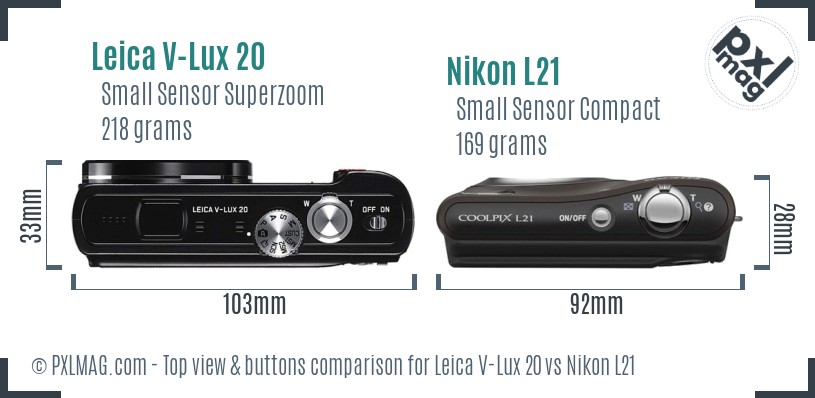 Leica V-Lux 20 vs Nikon L21 top view buttons comparison