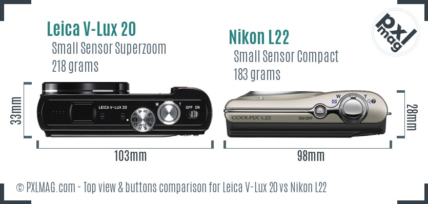 Leica V-Lux 20 vs Nikon L22 top view buttons comparison