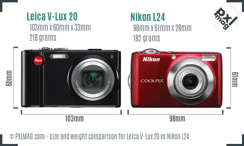 Leica V-Lux 20 vs Nikon L24 size comparison