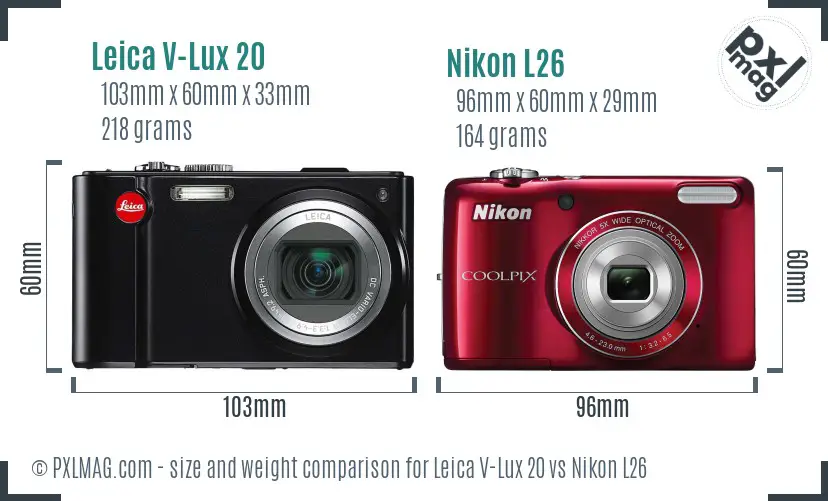 Leica V-Lux 20 vs Nikon L26 size comparison