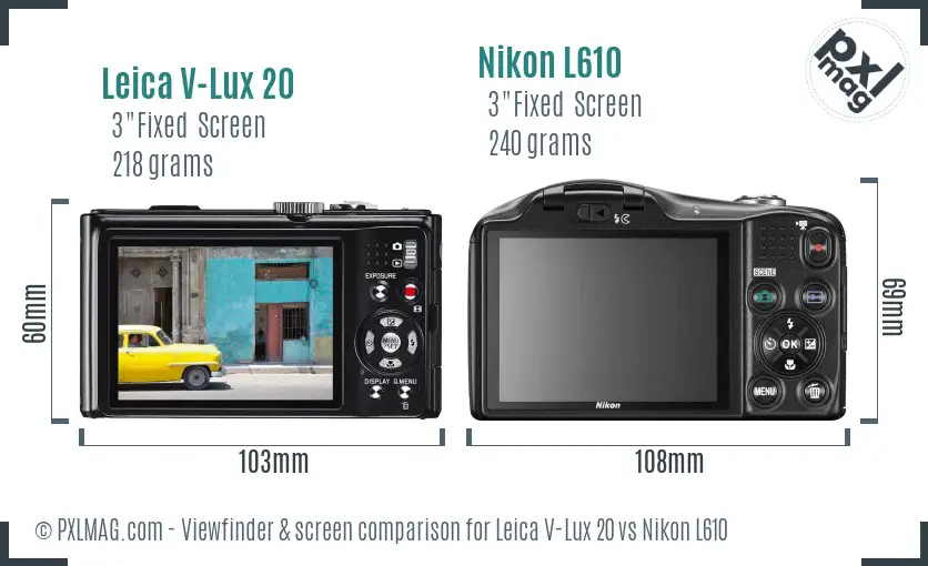Leica V-Lux 20 vs Nikon L610 Screen and Viewfinder comparison