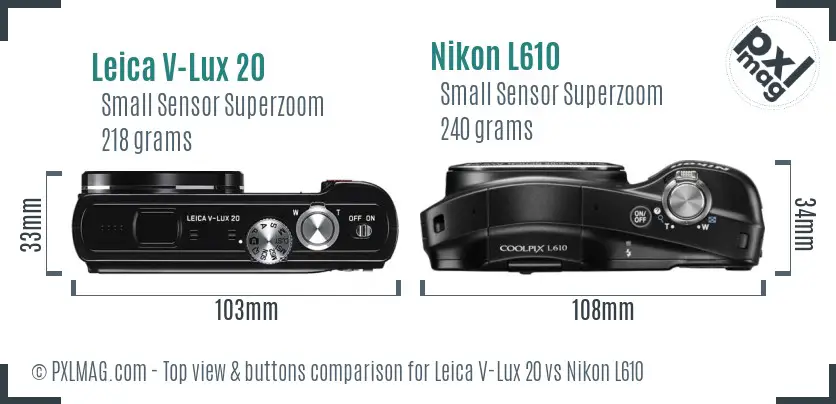 Leica V-Lux 20 vs Nikon L610 top view buttons comparison