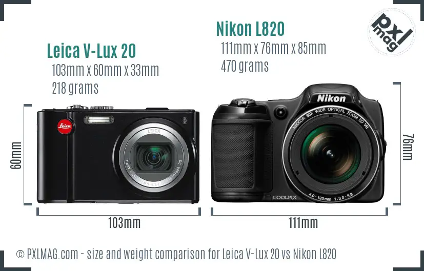 Leica V-Lux 20 vs Nikon L820 size comparison