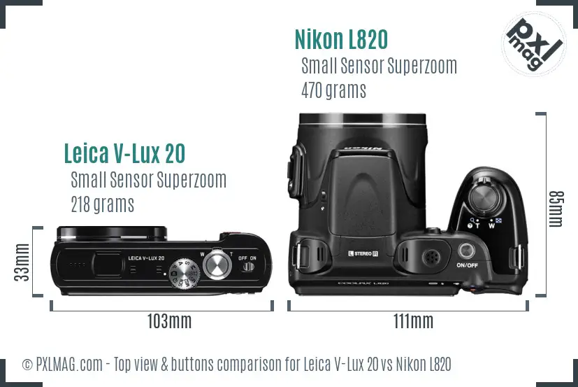 Leica V-Lux 20 vs Nikon L820 top view buttons comparison