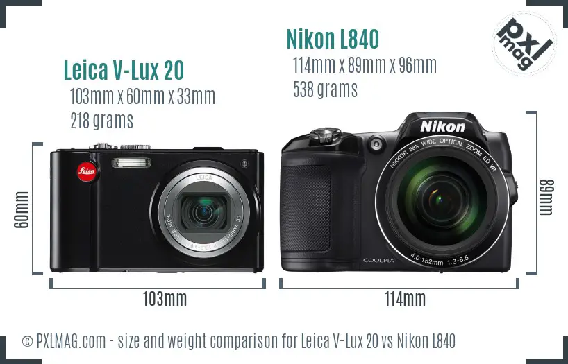 Leica V-Lux 20 vs Nikon L840 size comparison