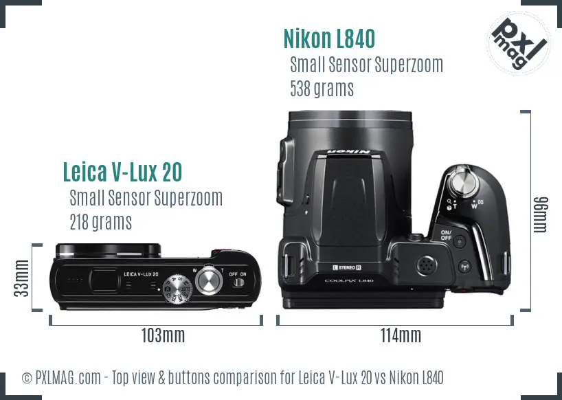Leica V-Lux 20 vs Nikon L840 top view buttons comparison