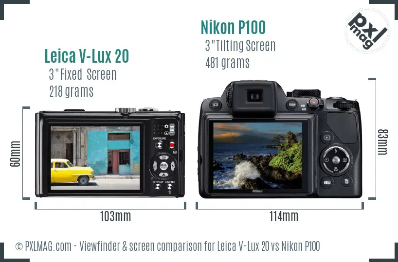 Leica V-Lux 20 vs Nikon P100 Screen and Viewfinder comparison