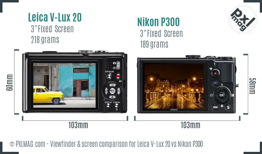 Leica V-Lux 20 vs Nikon P300 Screen and Viewfinder comparison