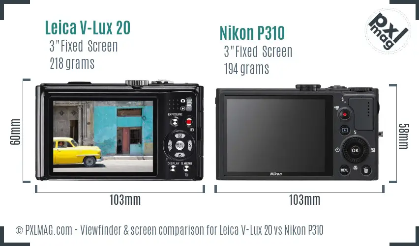 Leica V-Lux 20 vs Nikon P310 Screen and Viewfinder comparison