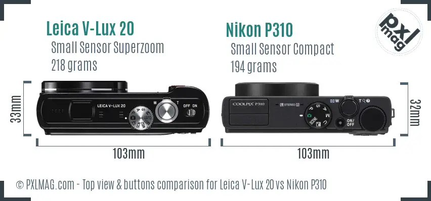 Leica V-Lux 20 vs Nikon P310 top view buttons comparison