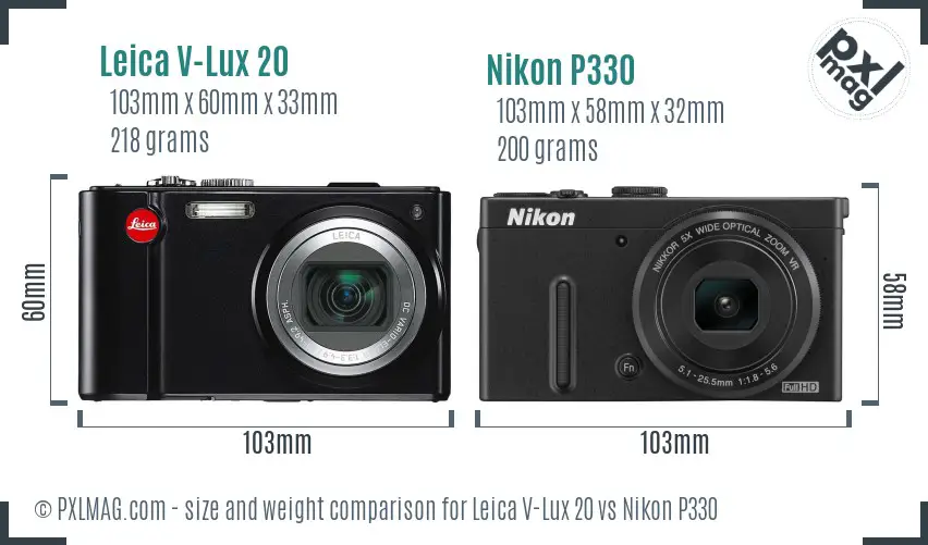 Leica V-Lux 20 vs Nikon P330 size comparison Leica V-Lux 20 vs Nikon P330 size comparison